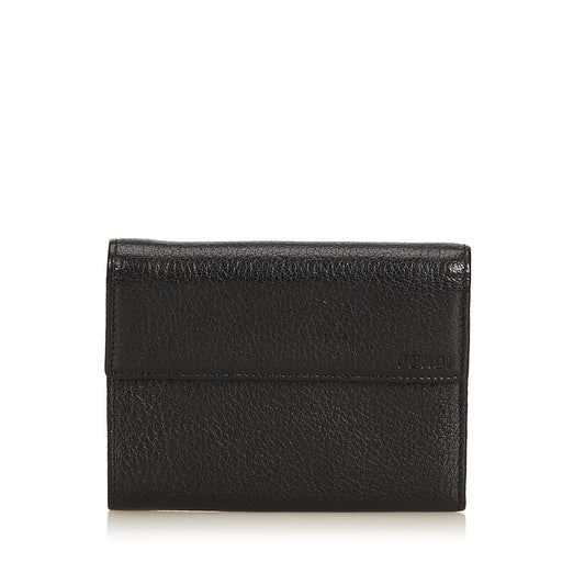 Fendi Black Others Leather Tri-fold Small Wallet Italy