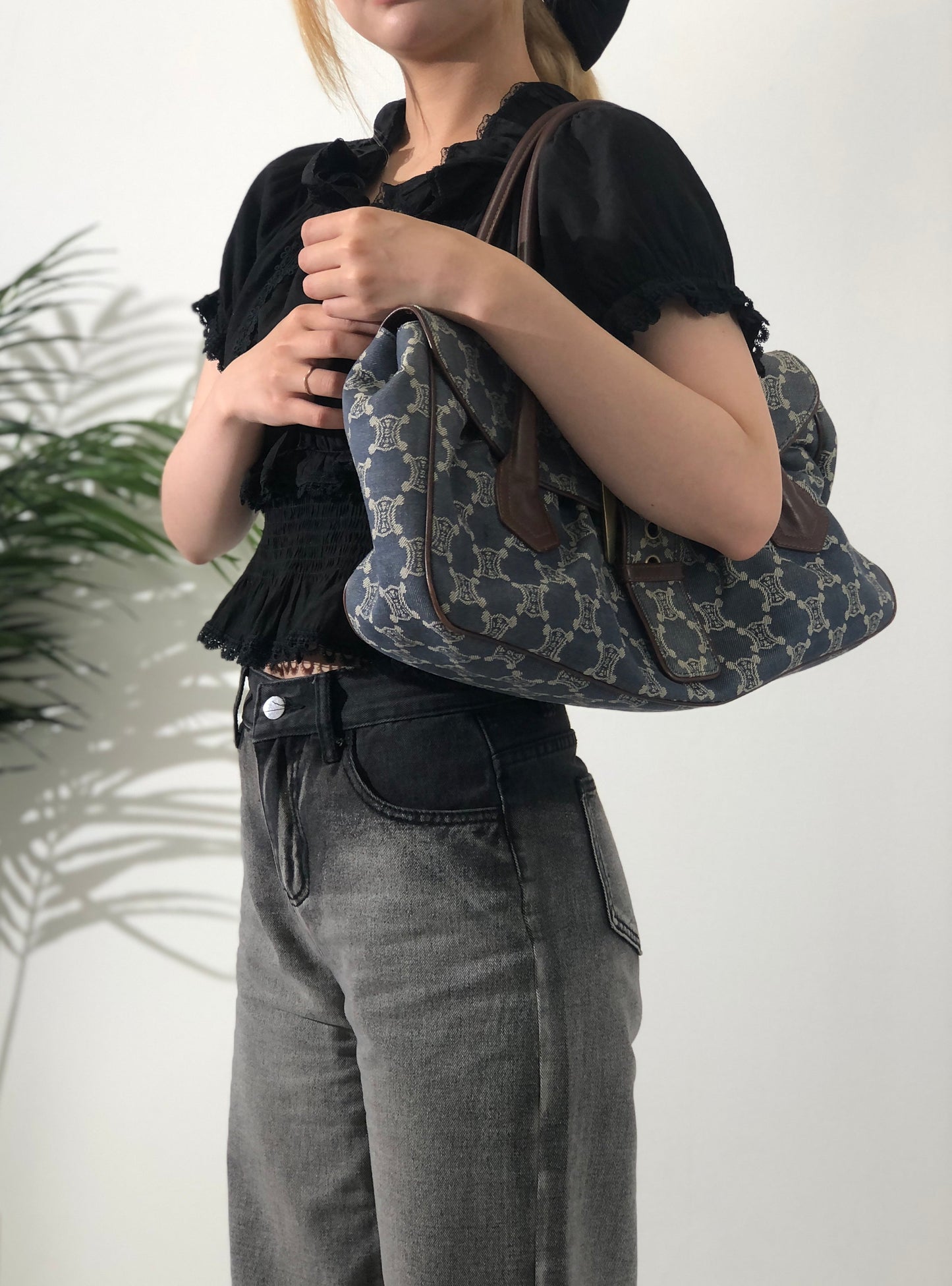 CELINE Paris Macadam Flap Denim Handbag Indigo Vintage karzh3