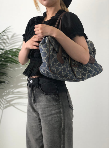 CELINE Paris Macadam Flap Denim Handbag Indigo Vintage karzh3