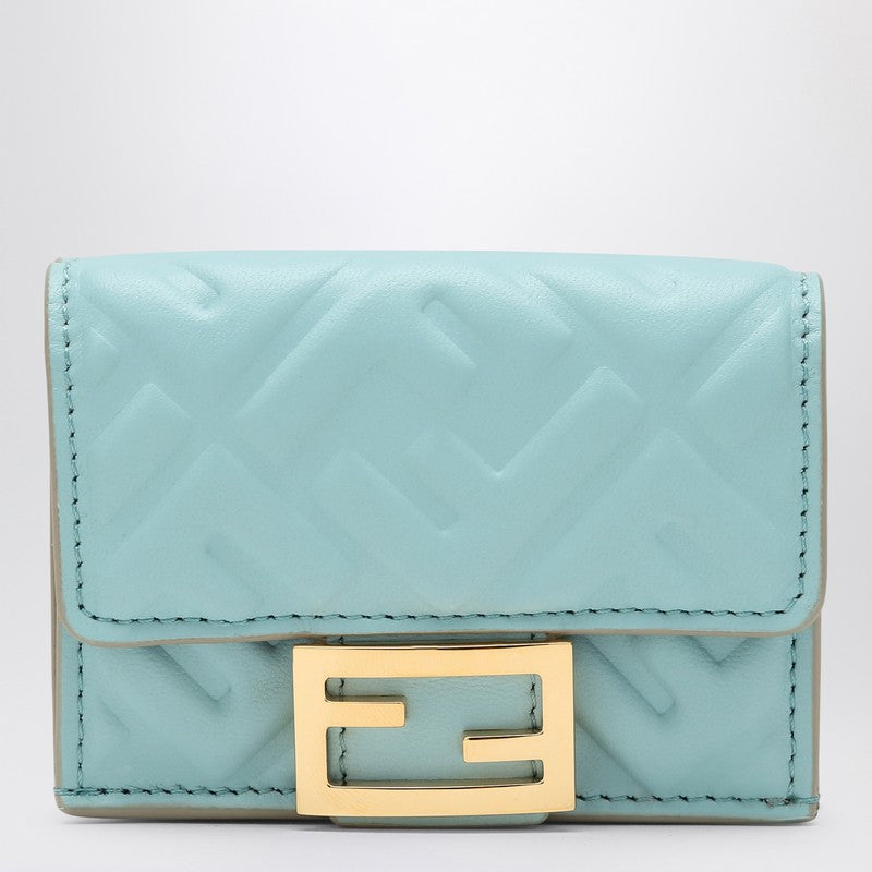 Fendi Light Blue Micro Trifold Baguette Wallet Women