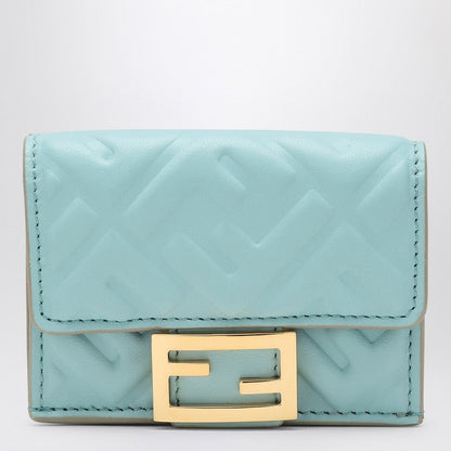 Fendi Light Blue Micro Trifold Baguette Wallet Women