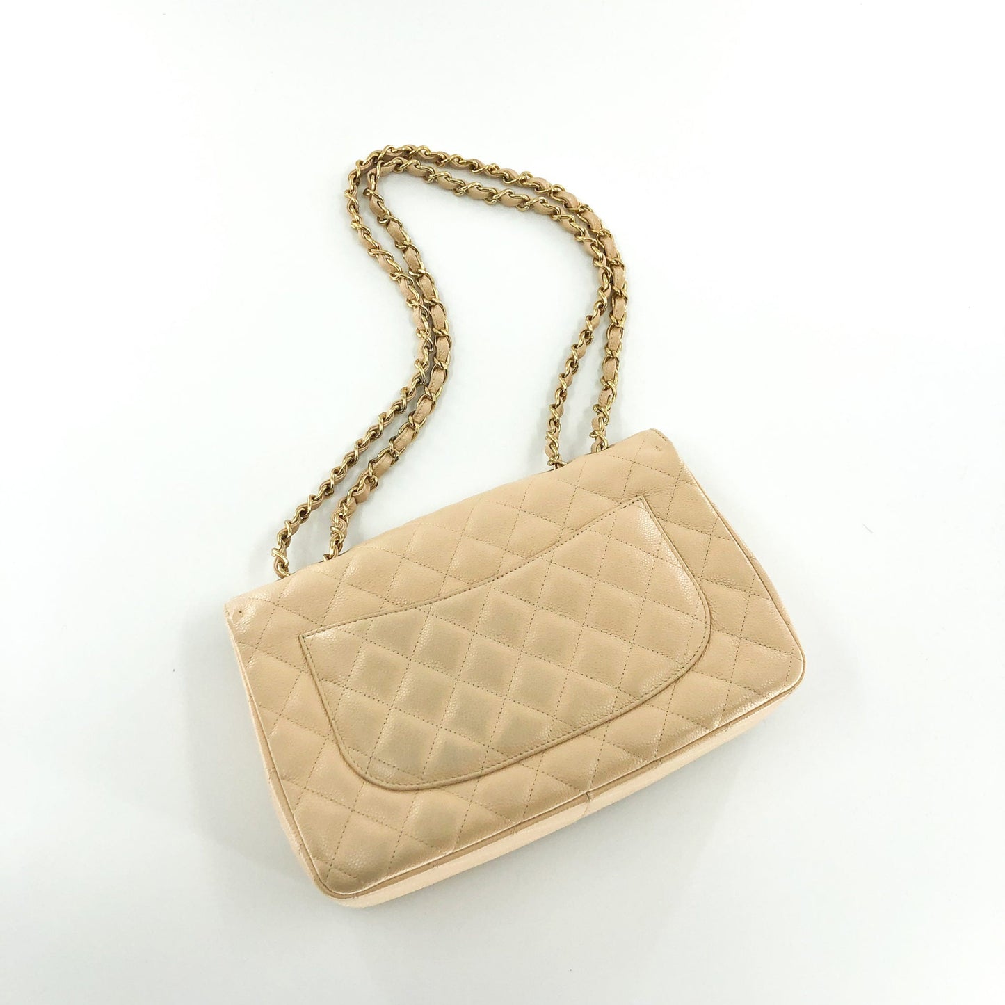 Vintage Jumbo Flap Bag in Beige Caviar Leather