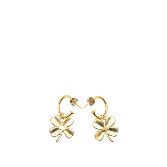Gold Chanel Gold Plated Clover Hoop Push Back Earrings