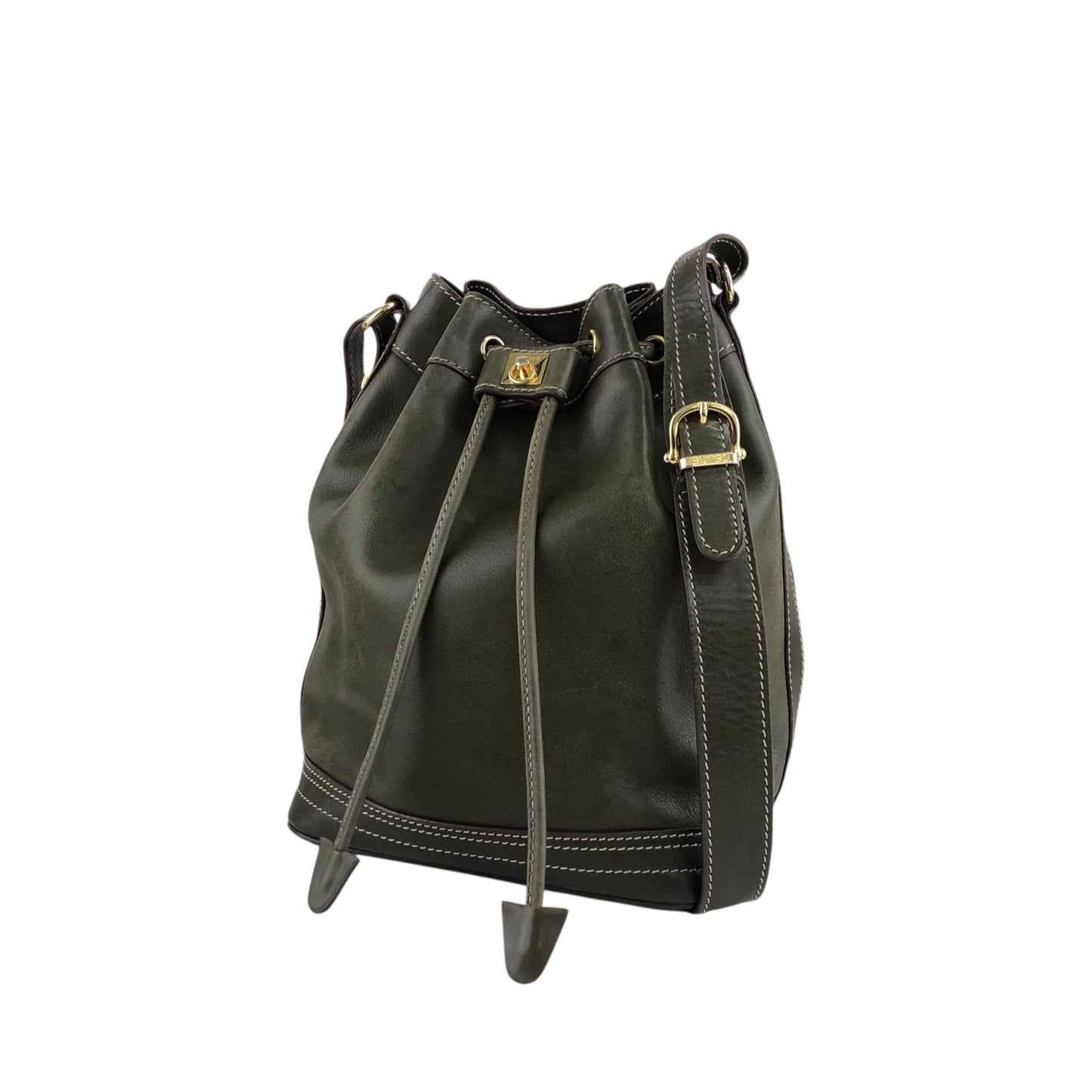 CELINE  Drawstring Shoulder bag Khaki Vintage uphaem