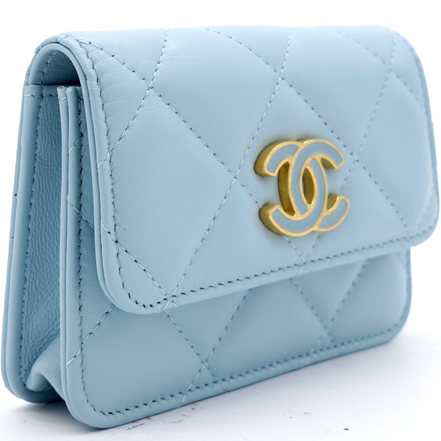 Lambskin Enamel Quilted Flap Belt Bag Blue