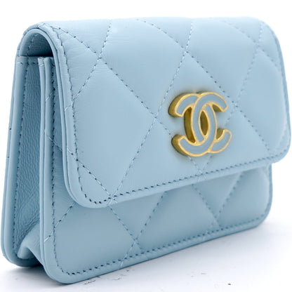 Lambskin Enamel Quilted Flap Belt Bag Blue