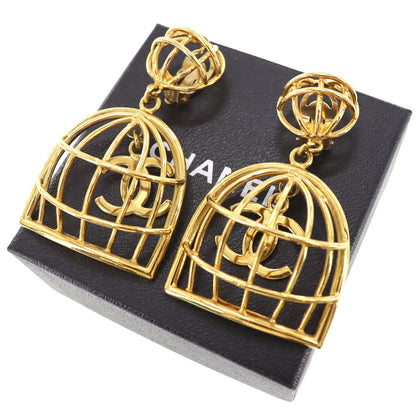 CHANEL CC Logo Earrings Gold Clip-On 93 A  #BU537
