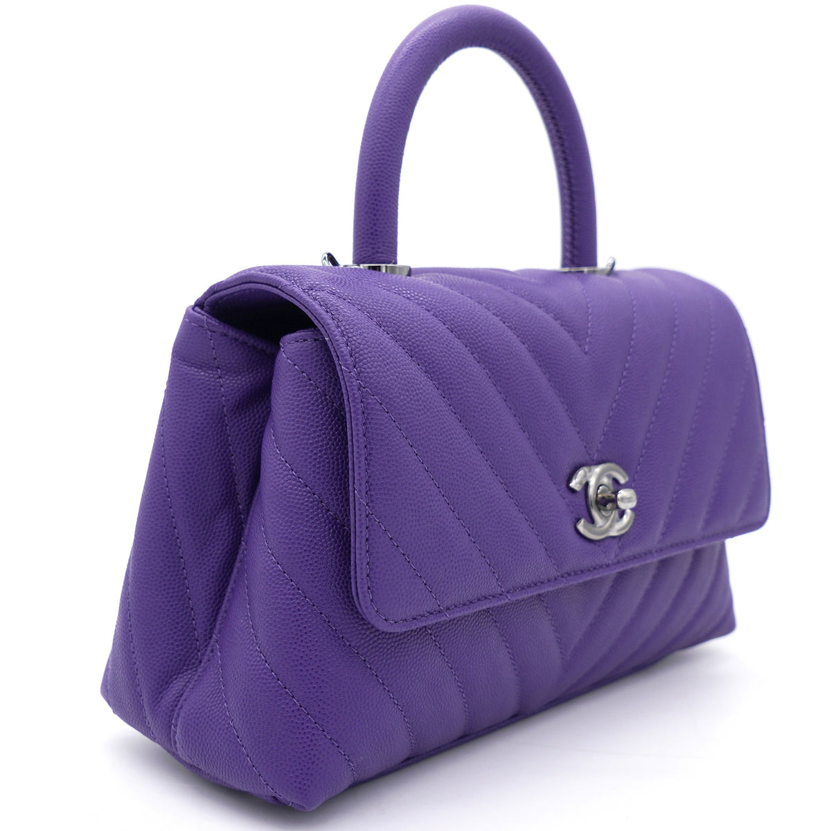 Purple Chevron Caviar Leather Mini Coco Top Handle Bag