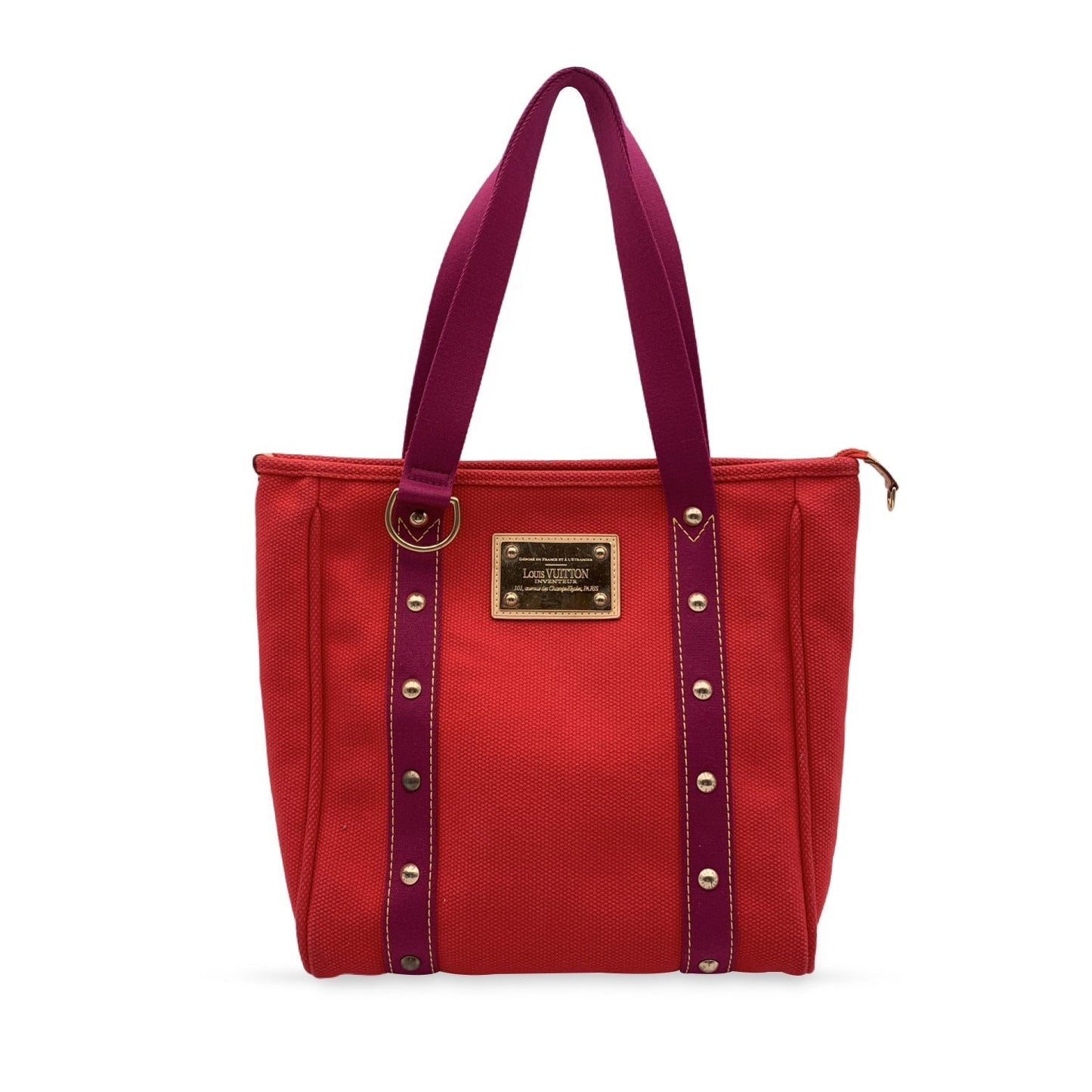 LOUIS VUITTON Red Magenta Cabas Mm Antigua Tote Bag M40034 Handbag