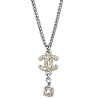 Chanel CC Chain Necklace Pendant Rhinestone Silver A11A