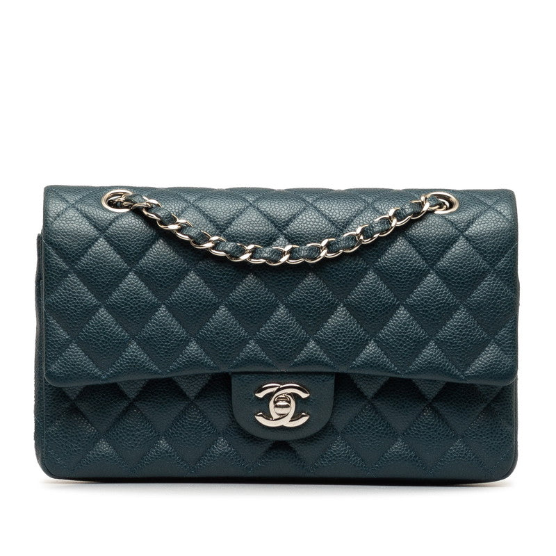 Chanel Mattrase 25 Coco Double Flap Chain Shoulder Bag Blue Silver Caviar S  CHANEL