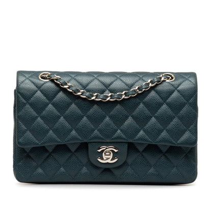 Chanel Mattrase 25 Coco Double Flap Chain Shoulder Bag Blue Silver Caviar S  CHANEL