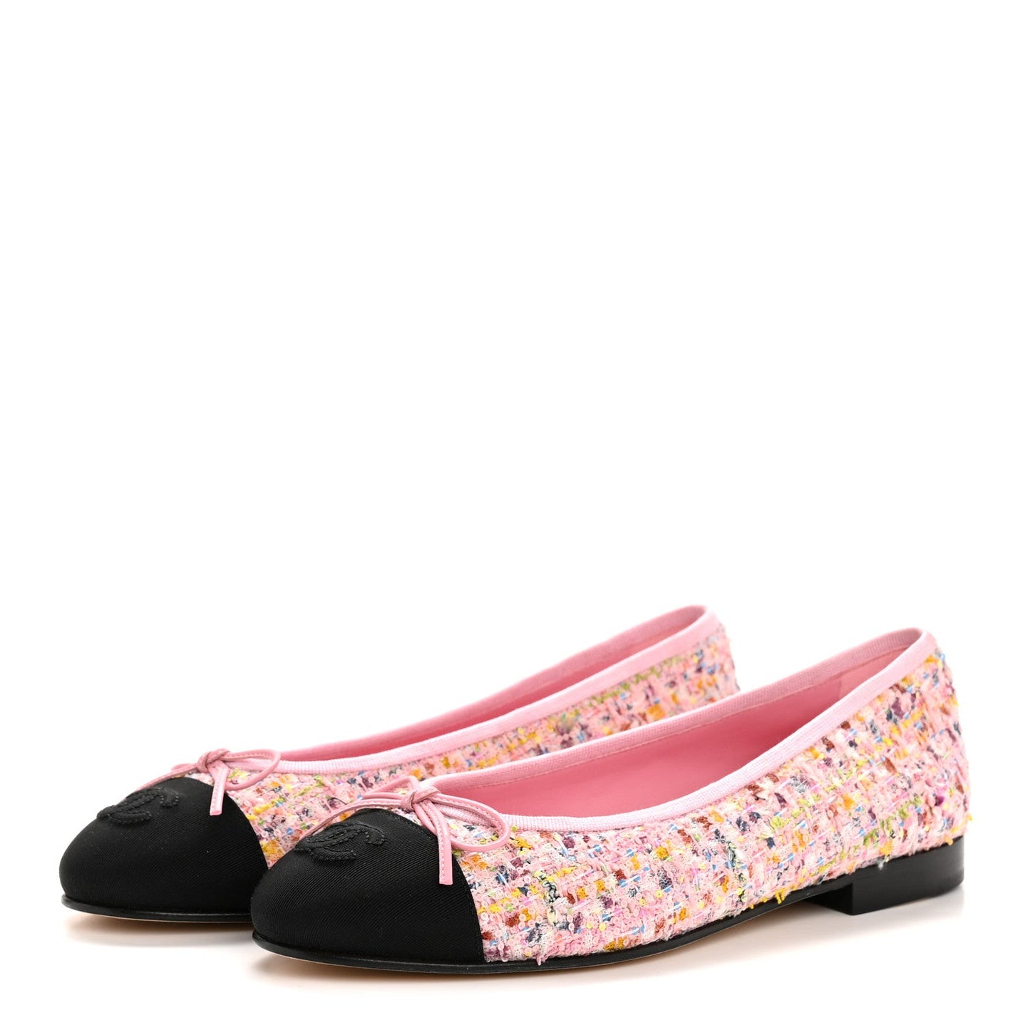 Tweed Sequin Grosgrain Cap Toe Ballet Flats 36.5 Light Pink Multicolor Black