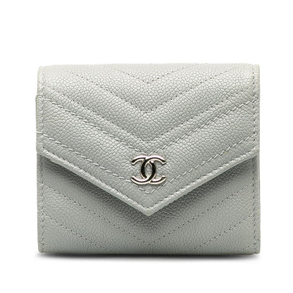 Chanel V titch Cocomark Three Folded Wallet Compact Wallet Grey Caviar S  CHANEL