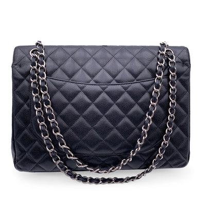 Chanel Black Quilted Caviar Maxi Timeless Classic . Double New Bag