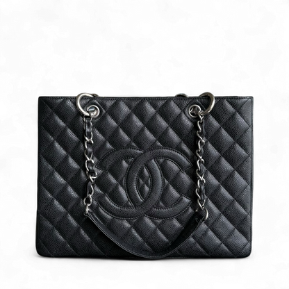 Chanel GST Grand Shopping Tote - Caviar Quilted Black Silver Hardware Series 12