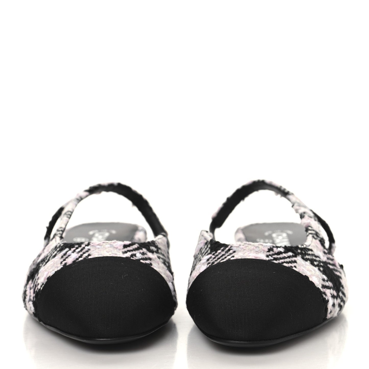 Tweed Cap Toe CC Slingback Flats 41 Black Pink White