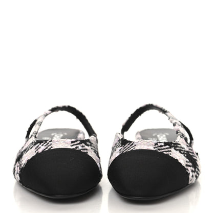 Tweed Cap Toe CC Slingback Flats 41 Black Pink White