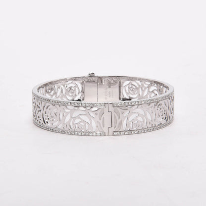 Chanel 18k White Gold & Diamond Camellia Ajoure Bangle