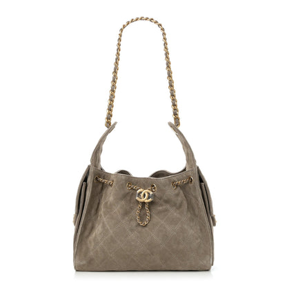 Suede Quilted Small Chanel 25 Handbag Dark Grey