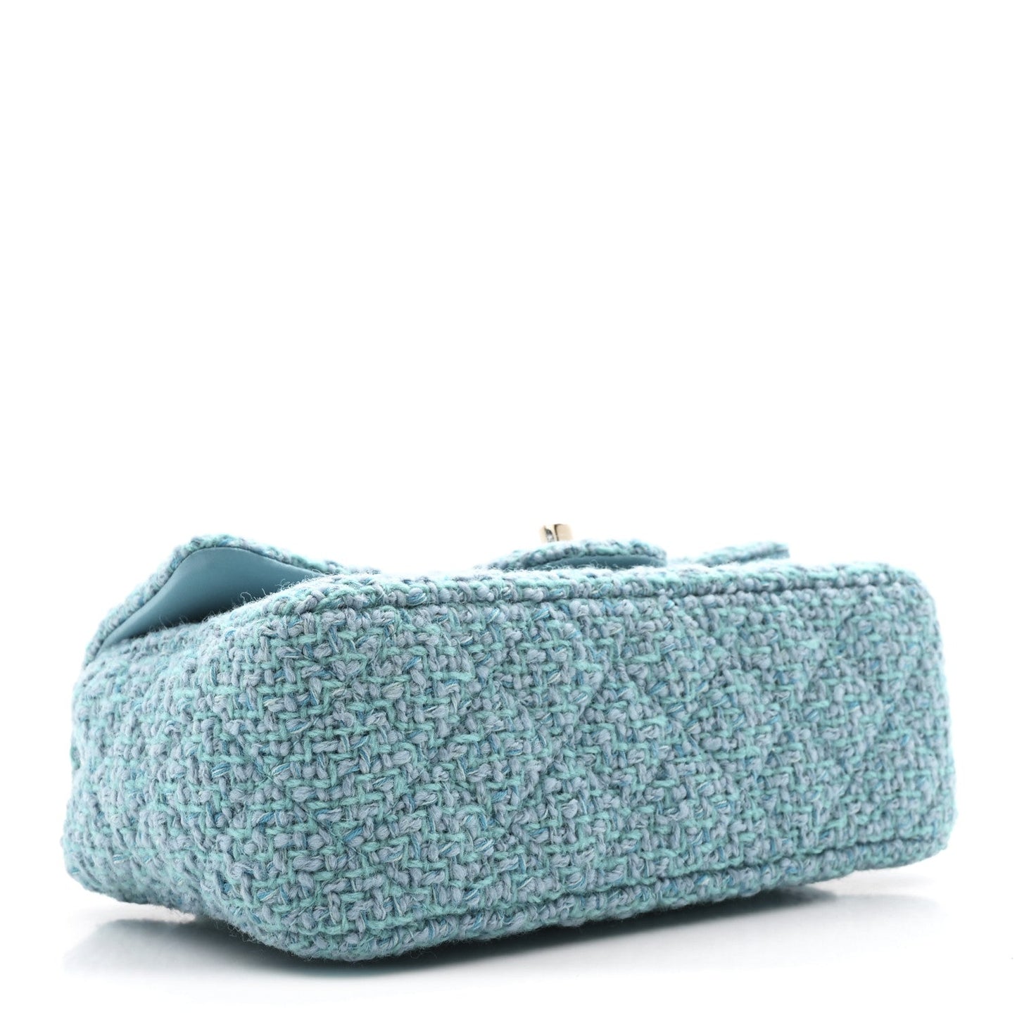 Wool Tweed Quilted Mini Rectangular Flap Turquoise Light Blue