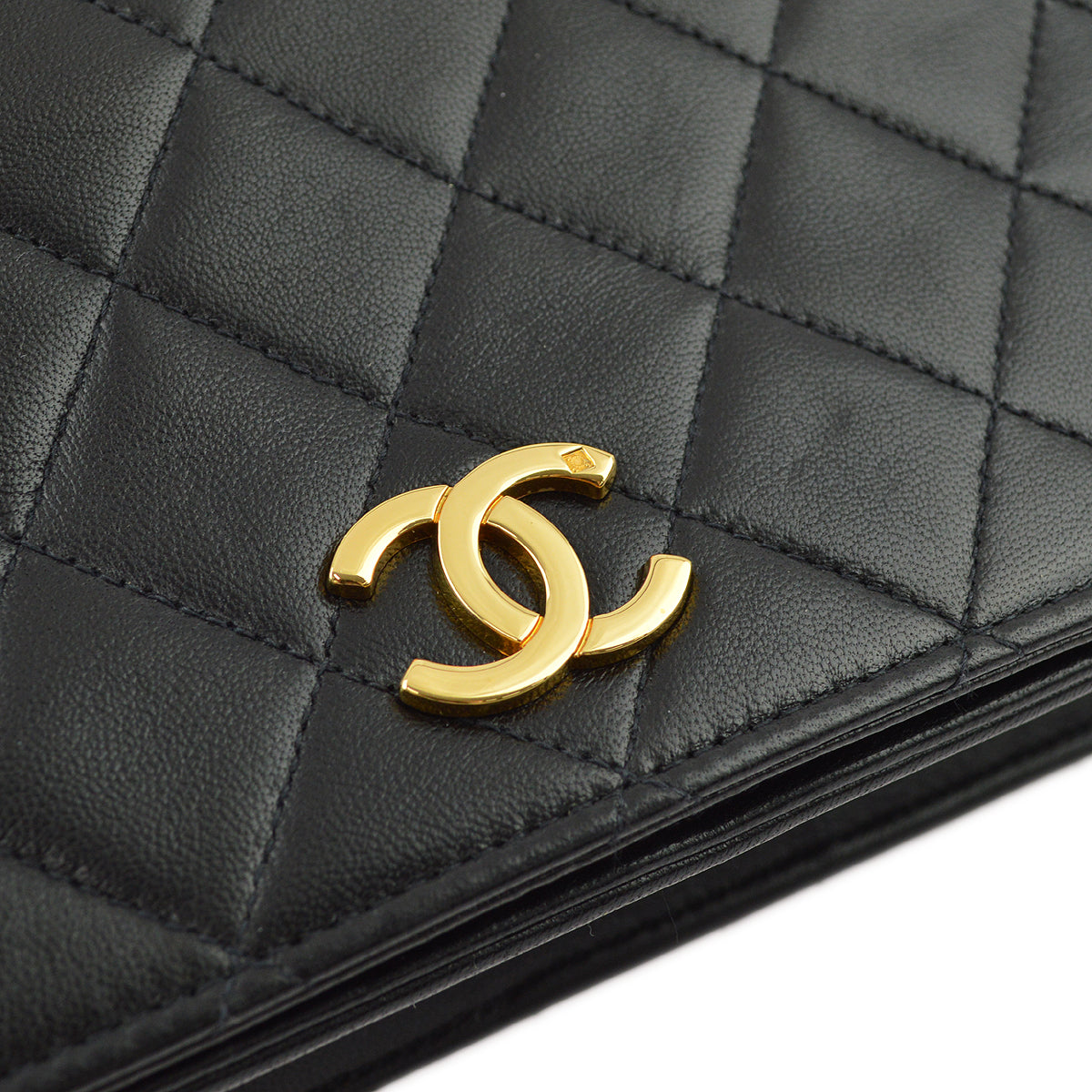 Chanel Black Lambskin Pushlock Small Full Flap Shoulder Bag