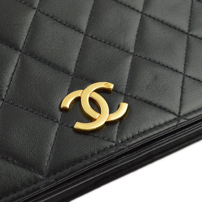 Chanel Black Lambskin Pushlock Small Full Flap Shoulder Bag
