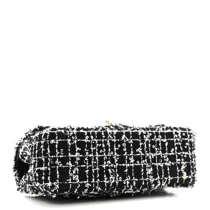 Tweed Quilted Mini Top Handle Rectangular Flap Black White