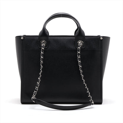 Chanel Deauville Caviar S 2WAY HandBag Black Silver G  25th