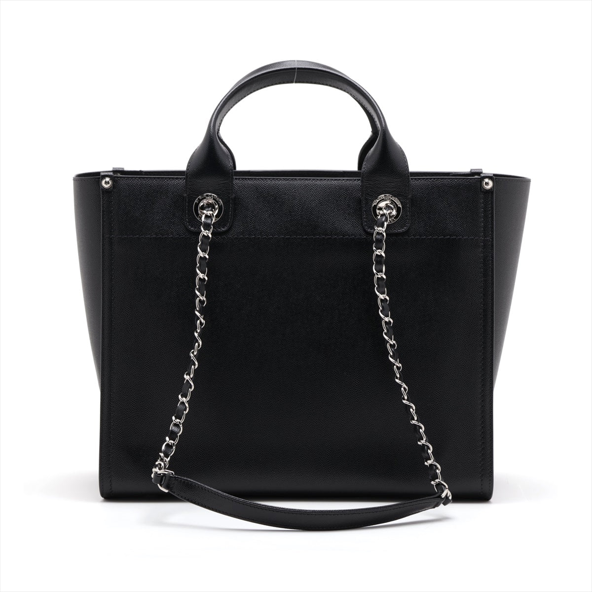 Chanel Deauville Caviar S 2WAY HandBag Black Silver G  25th