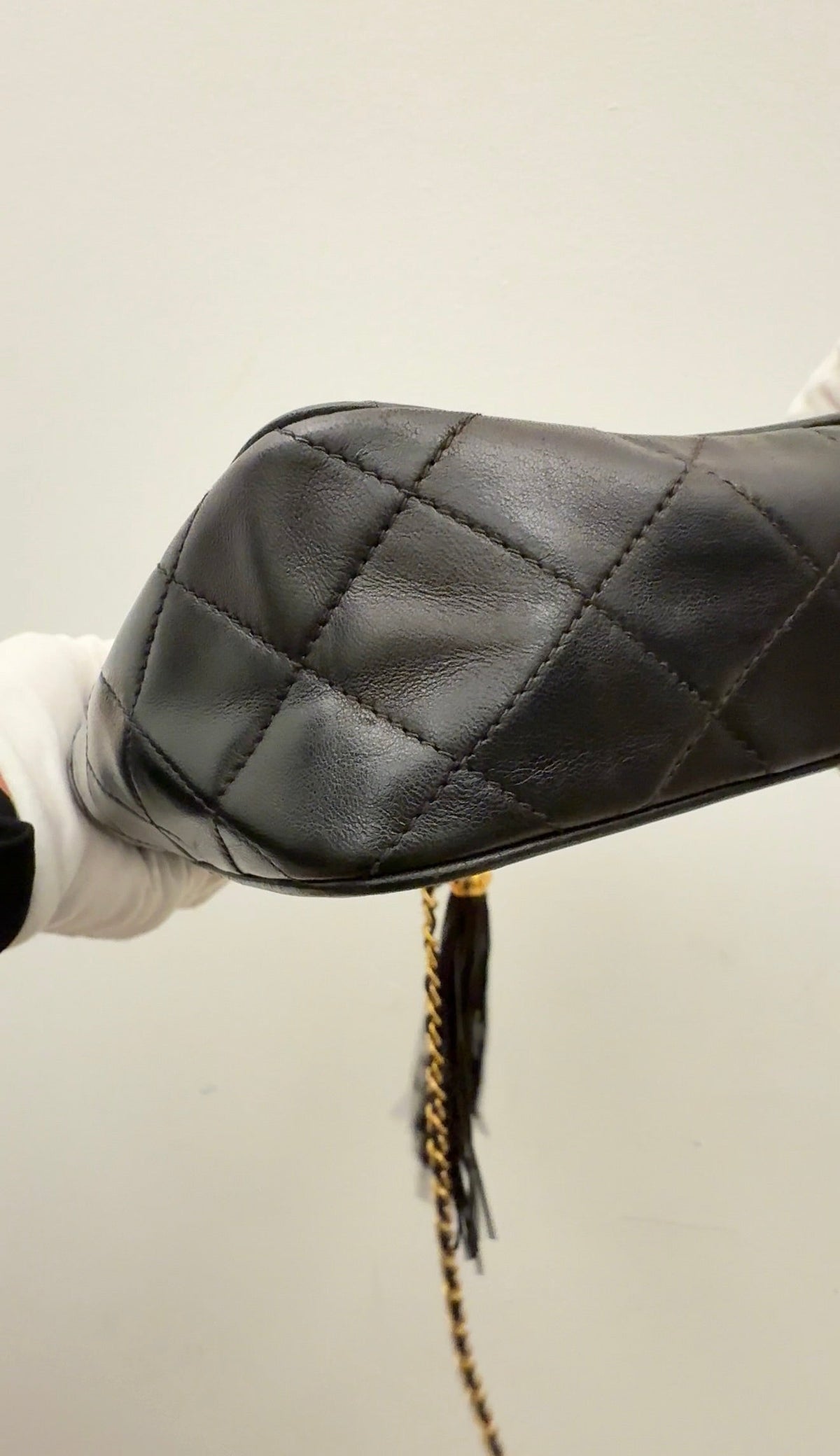 CHANEL Lambskin Quilted CC Tassel Camera Case Black B-