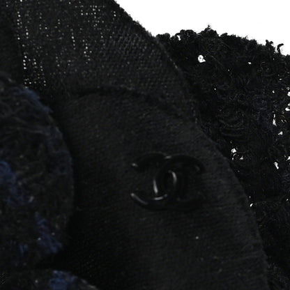 Tweed Fabric Camellia Pin Brooch Navy Blue Black