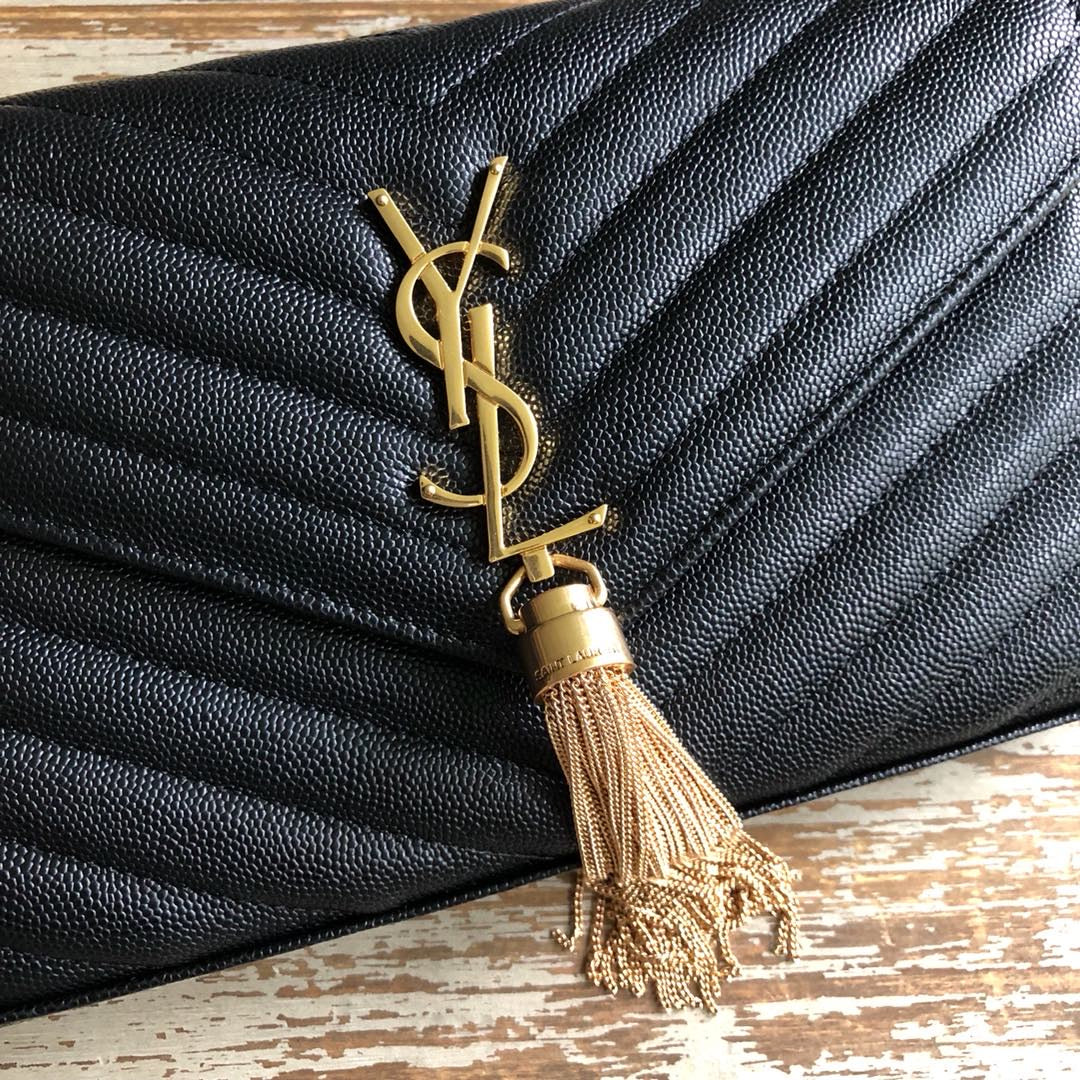 Yves Saint Laurent Monogram Chain Wallet Black