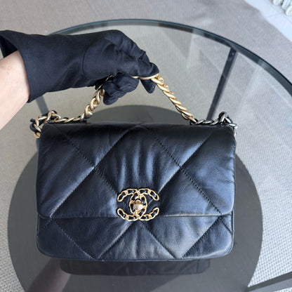 Chanel 19 Bag C19 Small - Quilted Goatskin Black Gold Two-tone Hardware Series 30
