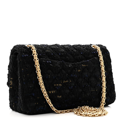 Tweed Quilted Mini 2.55 Reissue Flap Black Gold Navy