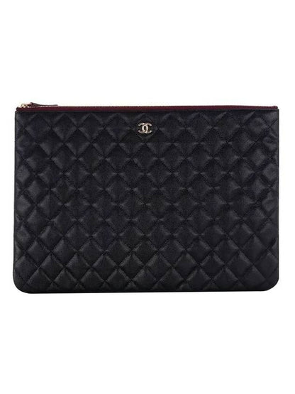 Large Classic Pouch Grained Calfskin Gold Black Chanel