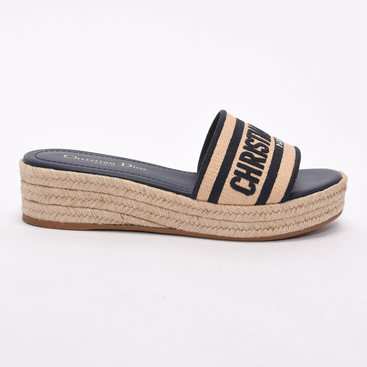 Dior Dark Navy Embroidered Canvas DWay Platform Slides 37