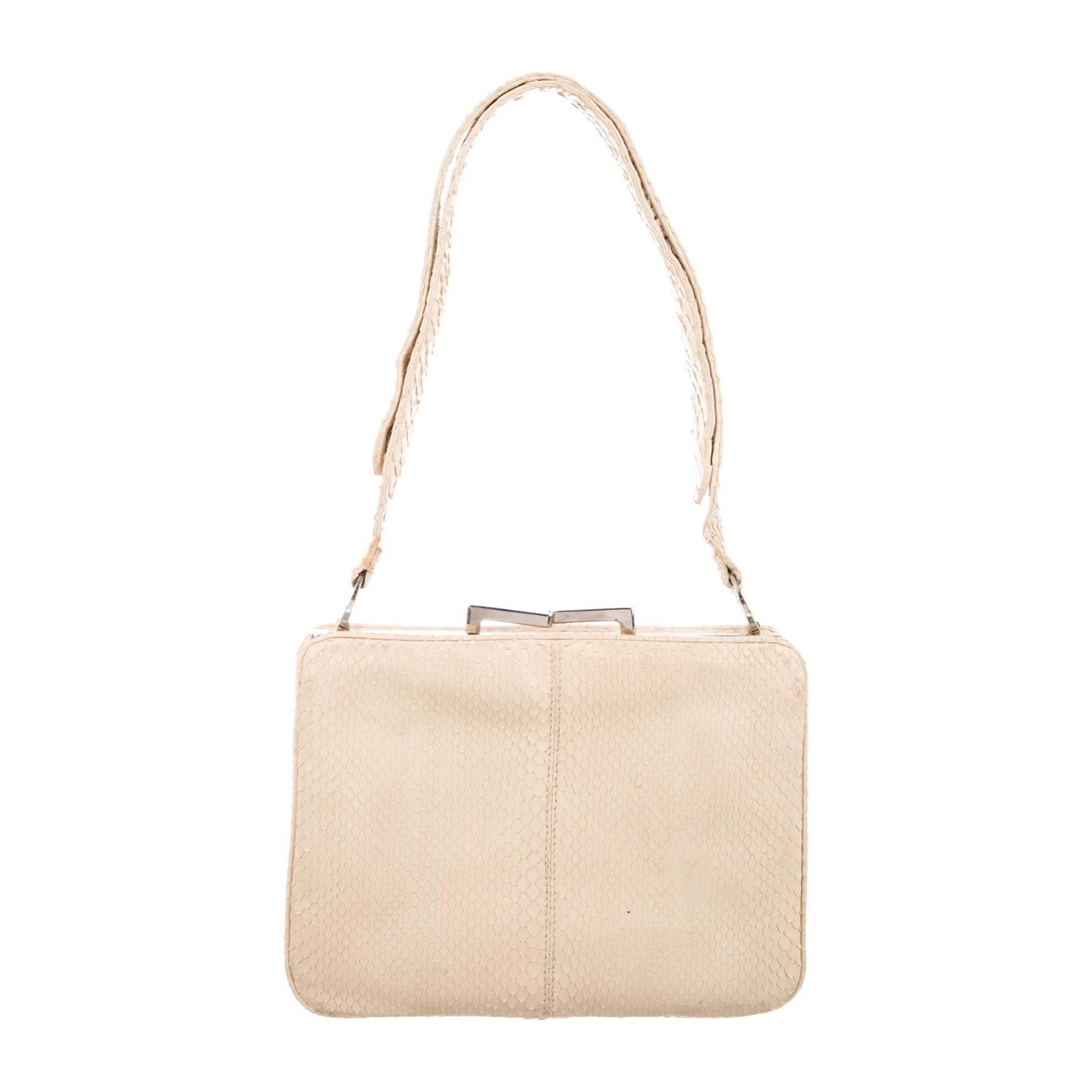Creme snakeskin Fendi mini shoulder bag with chrome hardware
