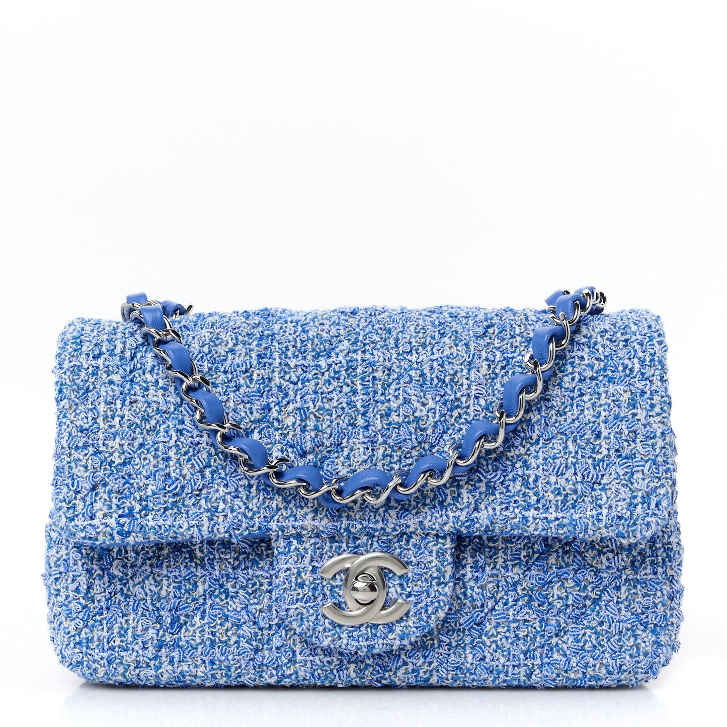 Tweed Quilted Mini Rectangular Flap Blue White