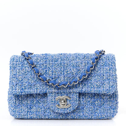 Tweed Quilted Mini Rectangular Flap Blue White