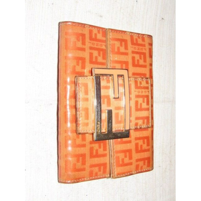 Fendi Orange Zucchino Print & Taupe Leather Wallet