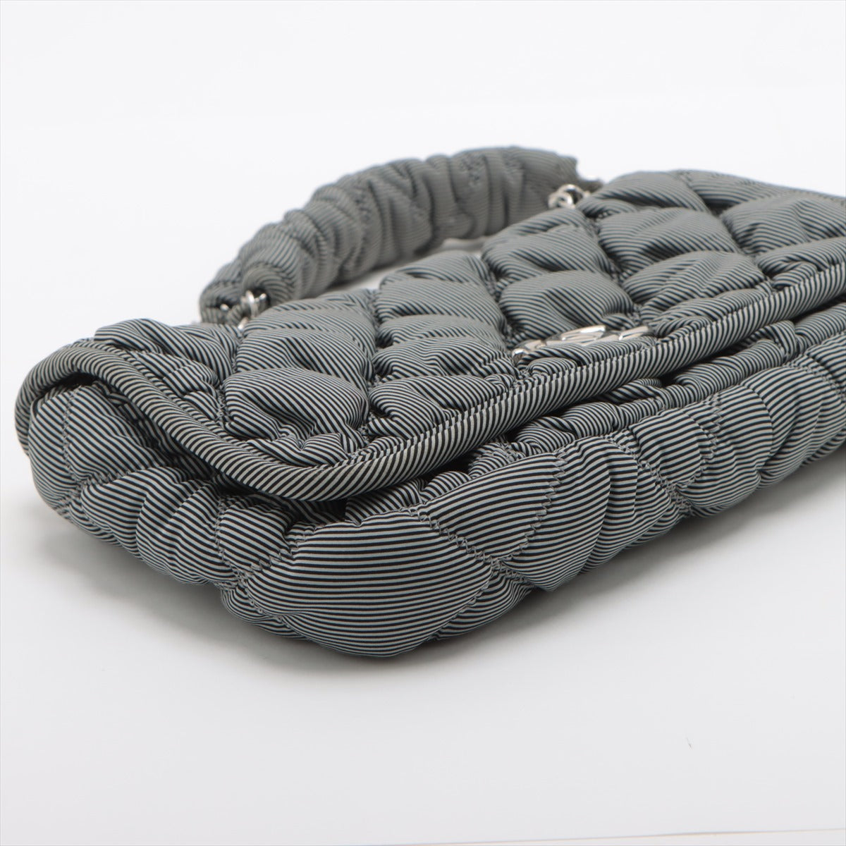 Chanel Bubble Kilt Nylon Chain Shoulder Bag Gr Silver  13th