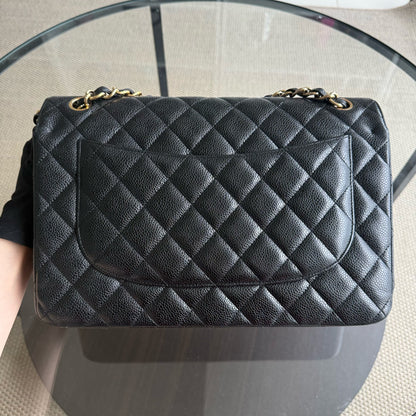 Chanel Classic Flap Jumbo - Caviar Double Flap 30CM Quilted Black Gold Hardware Series 15