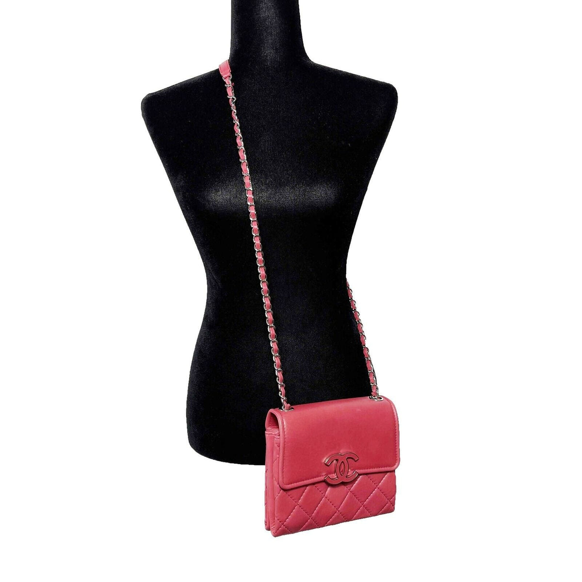 CHANEL - Mini Square New Quilted Lambskin Shoulder Crossbody - Pink / Silver