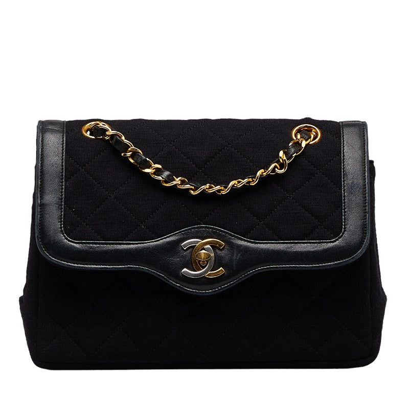 Chanel Mattress Cocomark Double Flap 23 Chain houlder Bag Black Cotton Leather  CHANEL