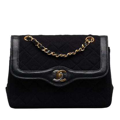 Chanel Mattress Cocomark Double Flap 23 Chain houlder Bag Black Cotton Leather  CHANEL