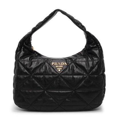 Prada Black Nappa Stitched Large Hobo Bag