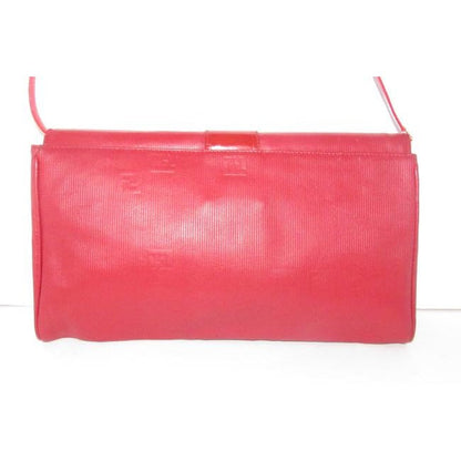Fendi Red Embossed Leather Zucca Print Multi Compartment Two Way Purse