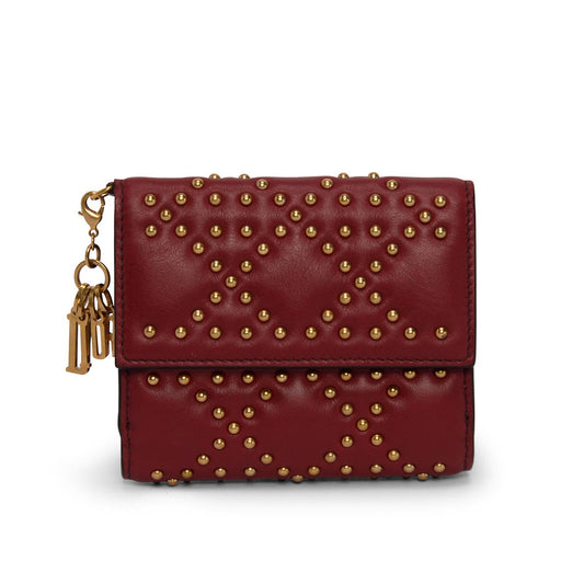 Dior Burgundy Cannage Calfskin Studded Lady Dior Coin Purse