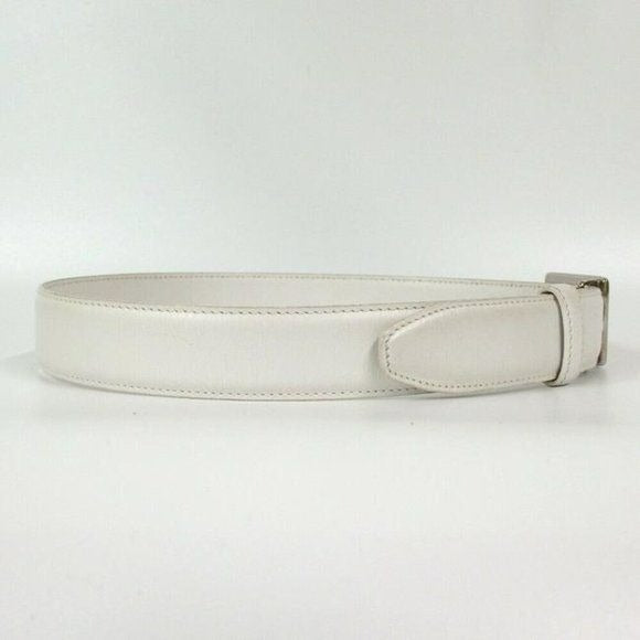 GUCCI White Tom Ford Era Chrome Square G Buckle Belt